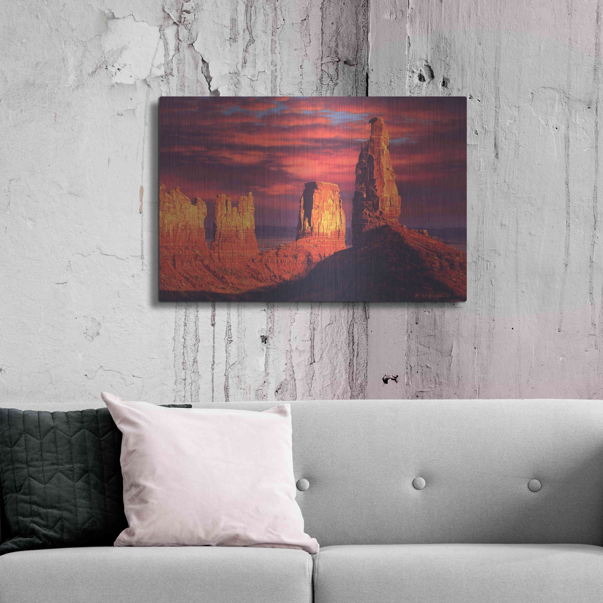 Luxe Metal Art 'Fiery Castles' by R. Hed, Metal Wall Art,36x24