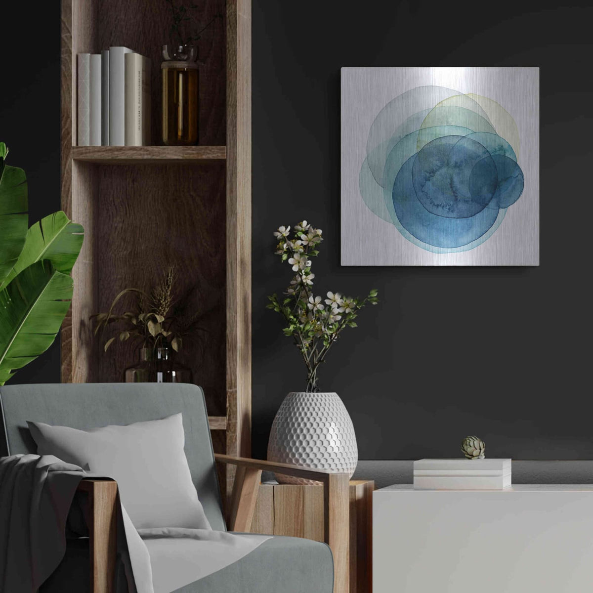 'Evolving Planets I' by Grace Popp – Metal Wall Art, 24x24 room view