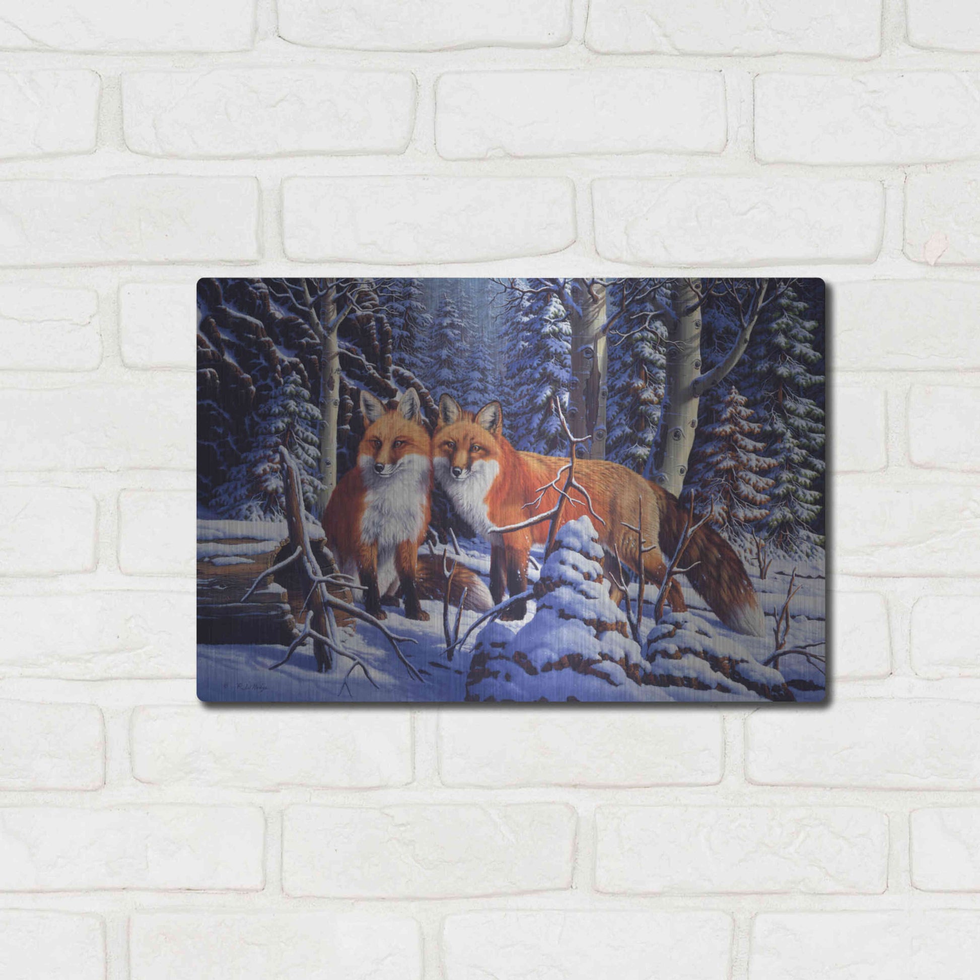 Luxe Metal Art 'Touch of Red' by R. Hed, Metal Wall Art,16x12