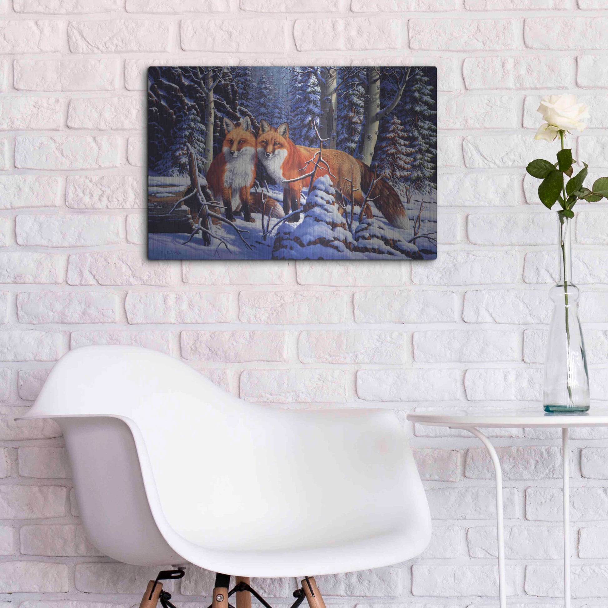 Luxe Metal Art 'Touch of Red' by R. Hed, Metal Wall Art,24x16