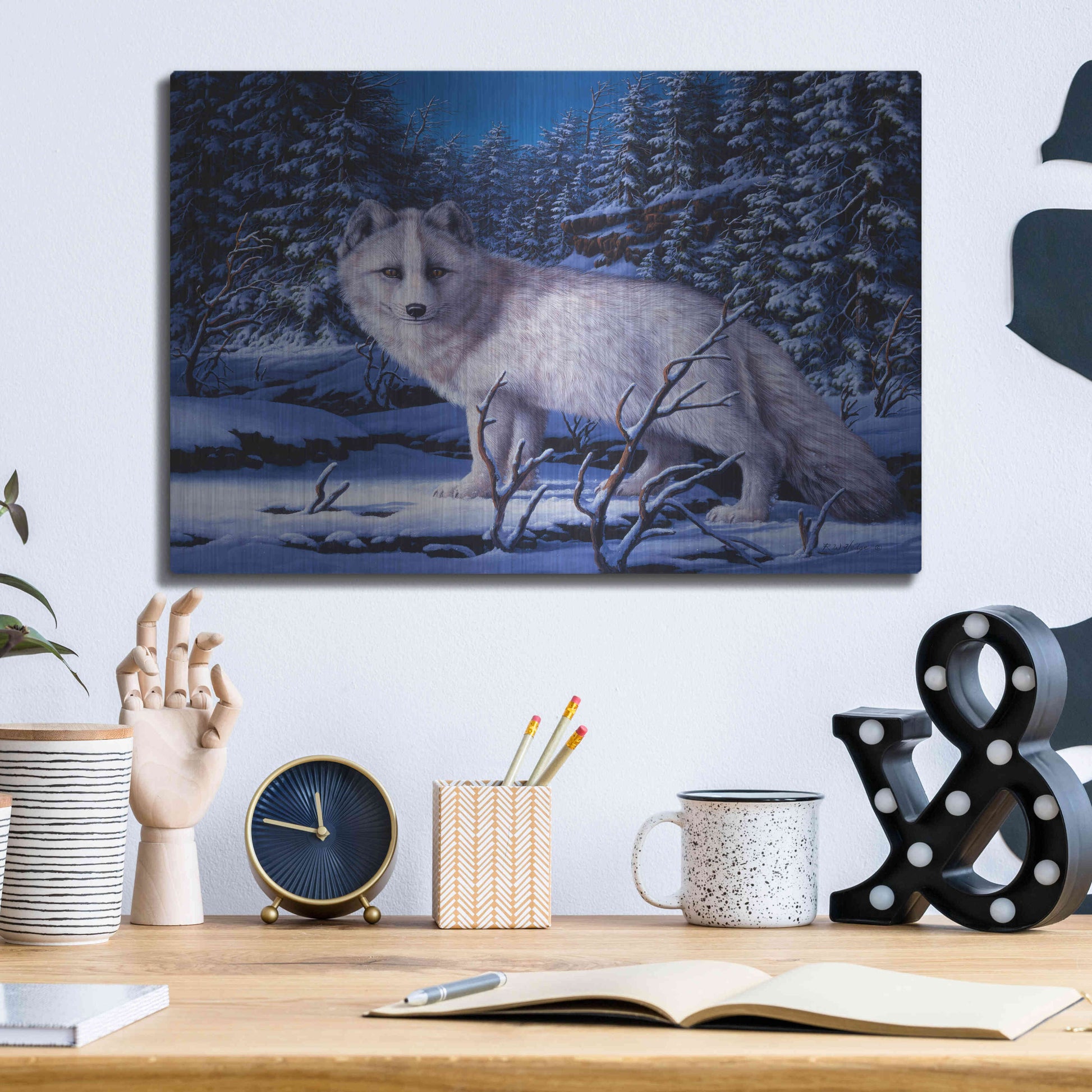 Luxe Metal Art 'Blue Northern' by R. Hed, Metal Wall Art,16x12