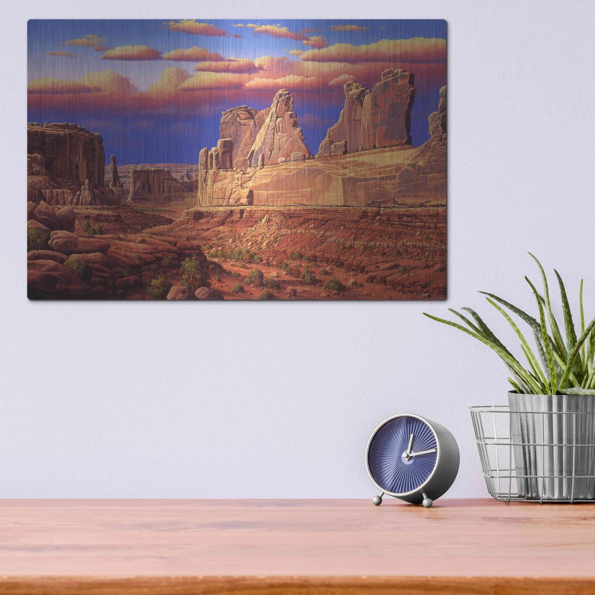 Luxe Metal Art 'Blue Horizon' by R. Hed, Metal Wall Art,16x12