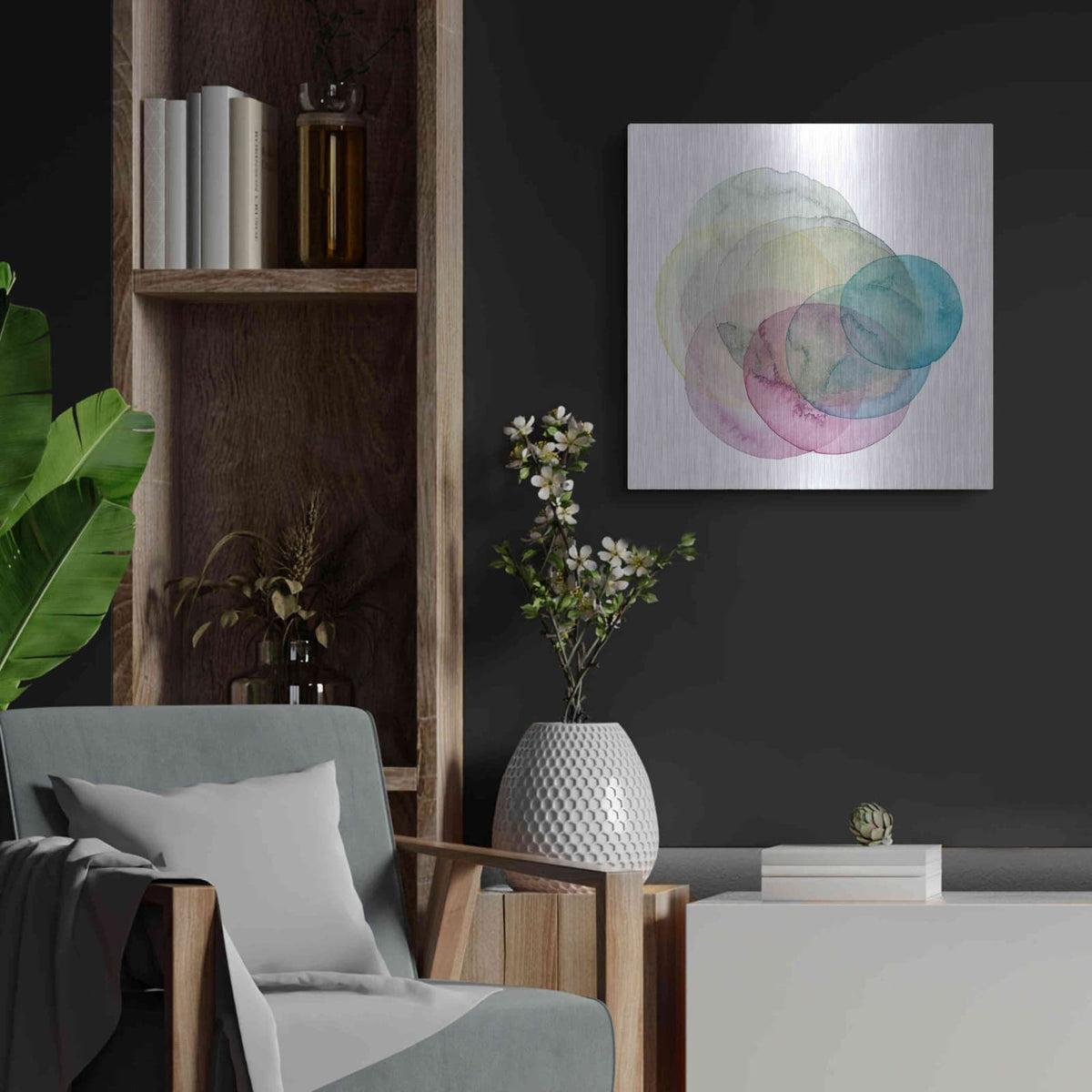 'Evolving Planets II' by Grace Popp – Metal Wall Art, 24x24 room view