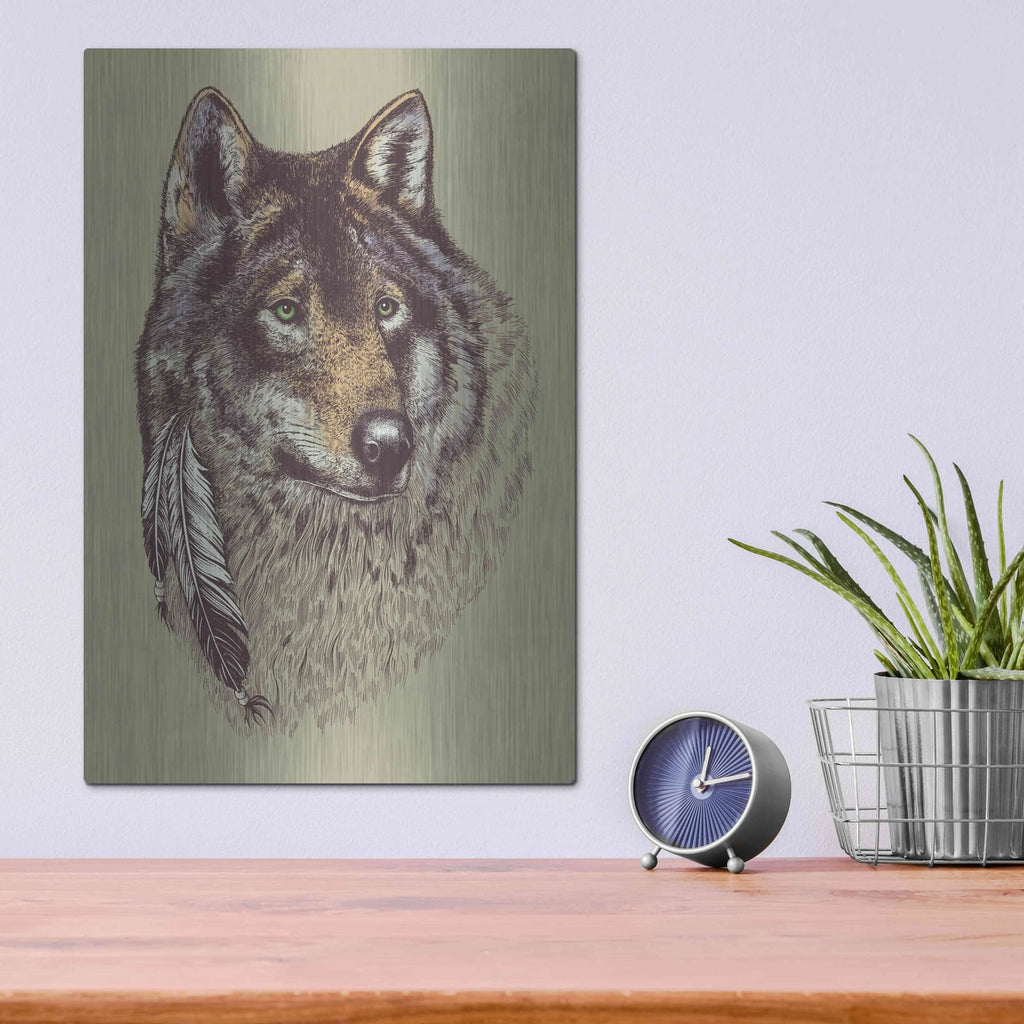 'Wolf and Feathers' by Rachel Caldwell – Metal Wall Art, 12x16 room view
