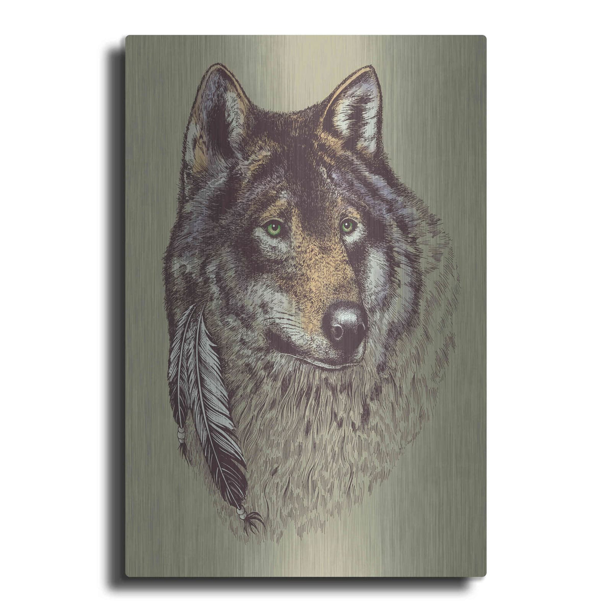 'Wolf and Feathers' by Rachel Caldwell – Metal Wall Art
