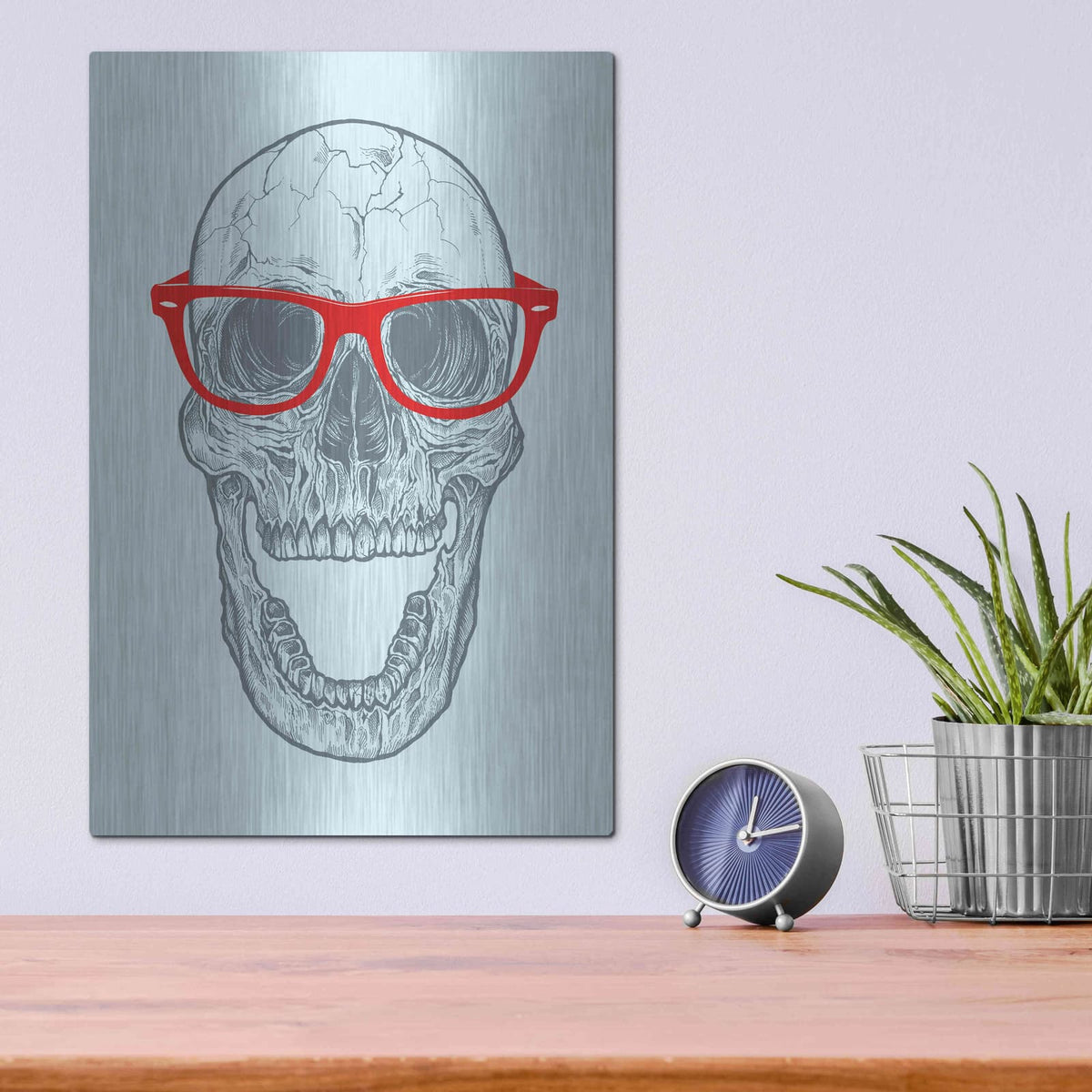 'Trendy Skull' by Rachel Caldwell – Metal Wall Art, 12x16 room view