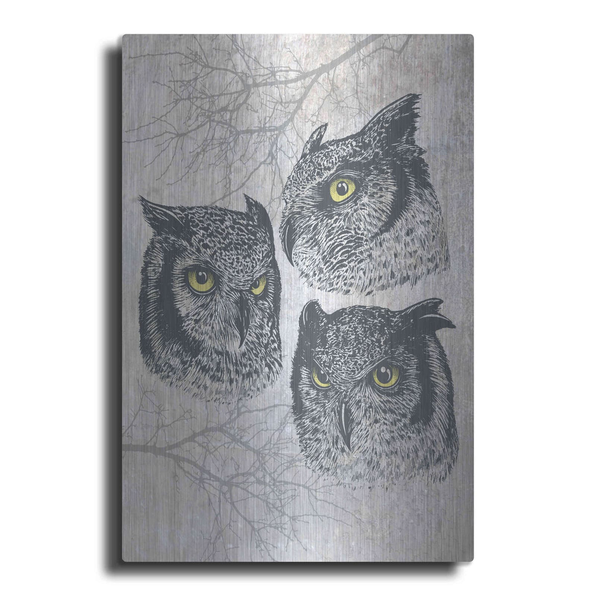 'Three Owls' by Rachel Caldwell – Metal Wall Art