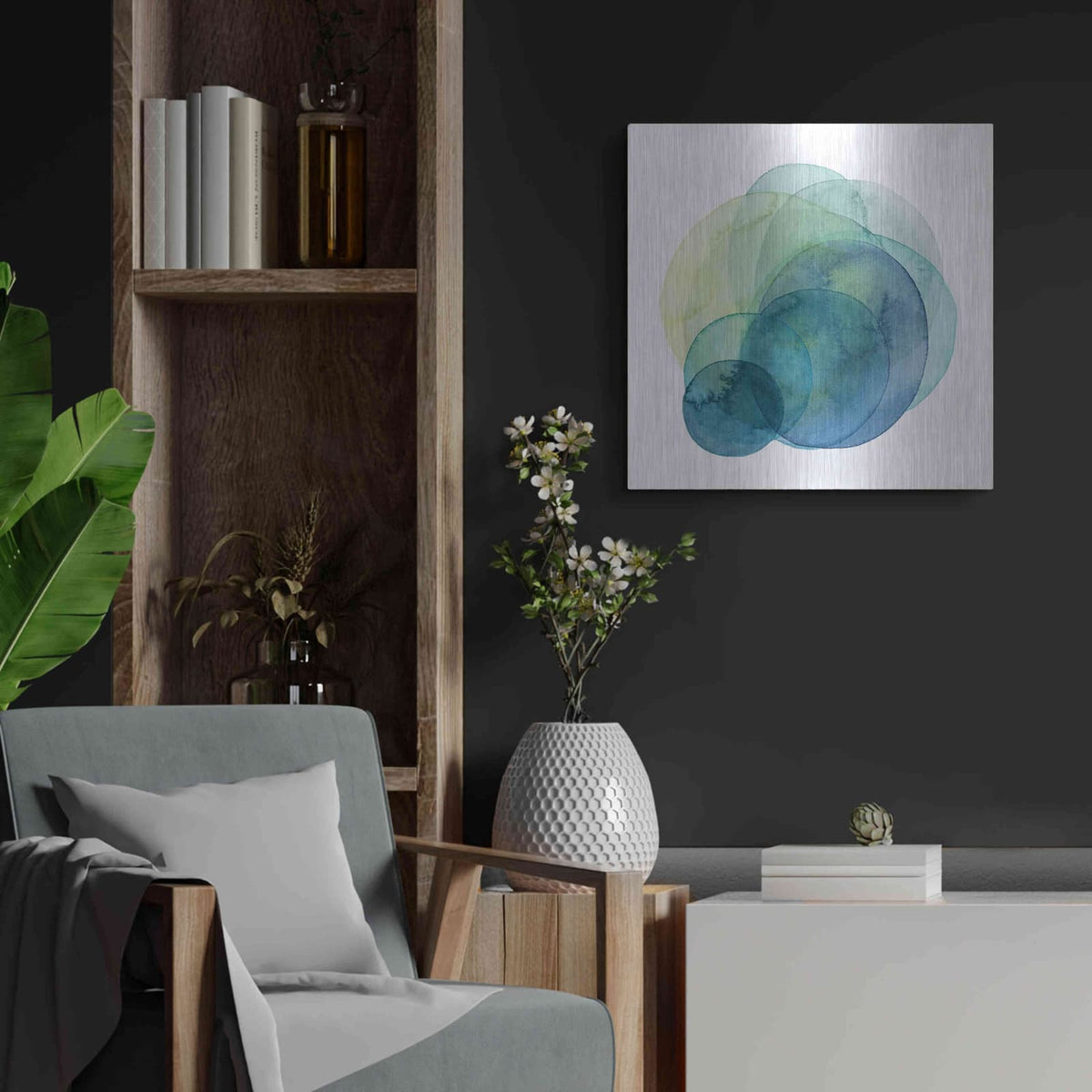 'Evolving Planets IV' by Grace Popp – Metal Wall Art, 24x24 room view
