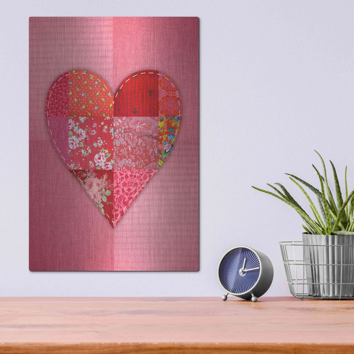 'Patch Heart Pink' by Rachel Caldwell – Metal Wall Art, 12x16 room view