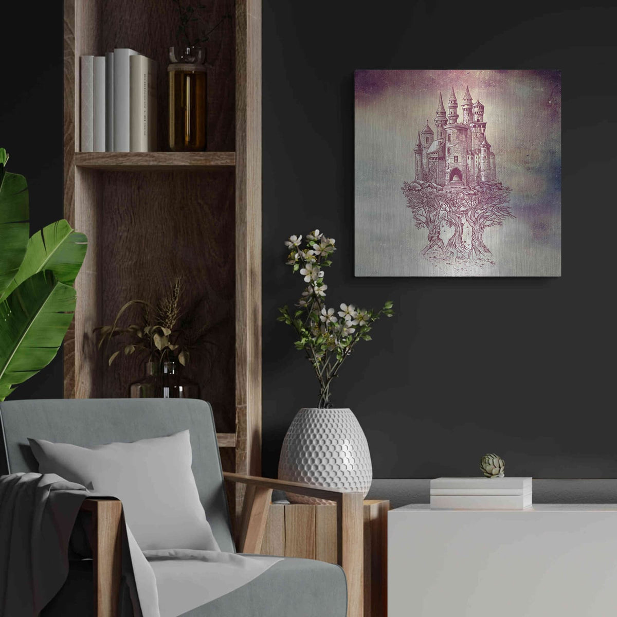 'Castle In Trees' by Rachel Caldwell – Metal Wall Art, 24x24 room view