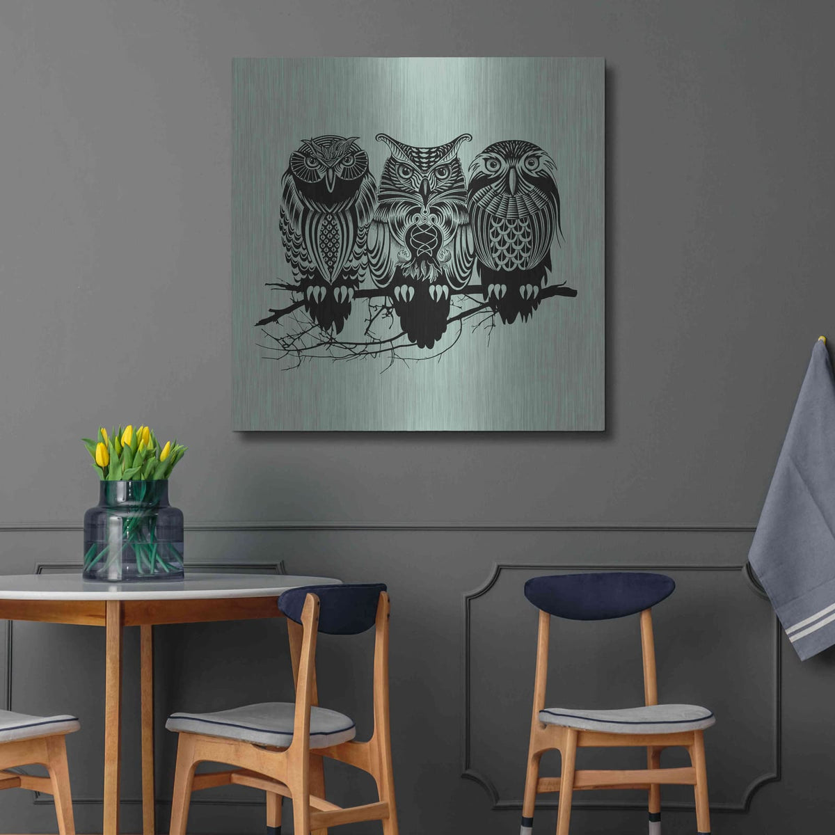 'Owls Of The Nile' by Rachel Caldwell – Metal Wall Art, 36x36 room view