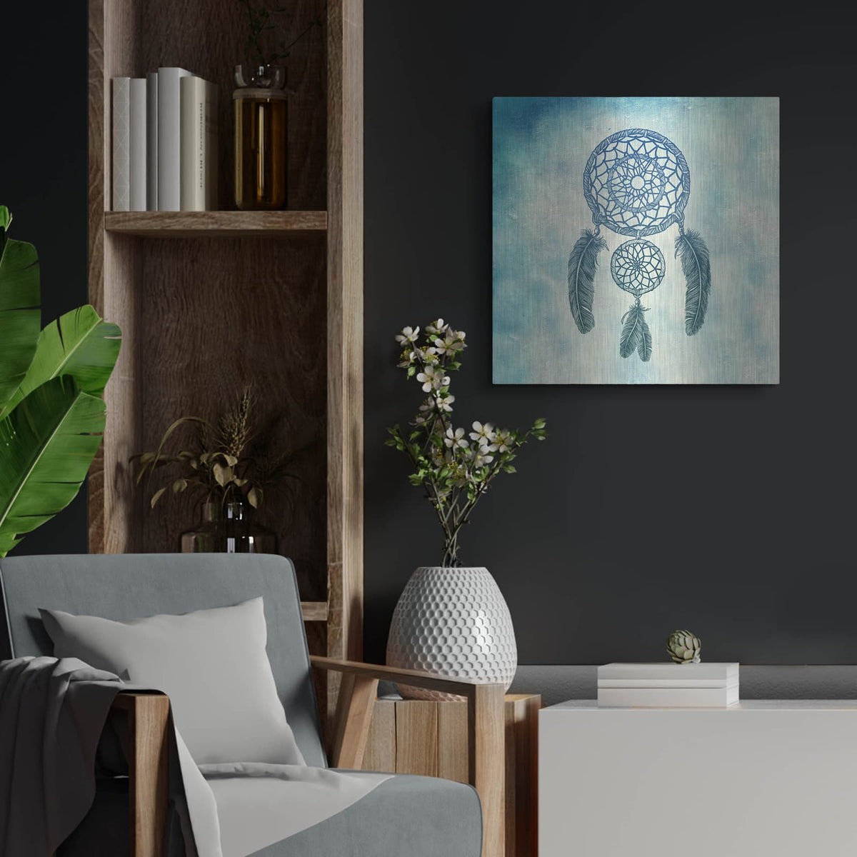'Double Dream Catcher' by Rachel Caldwell – Metal Wall Art, 24x24 room view