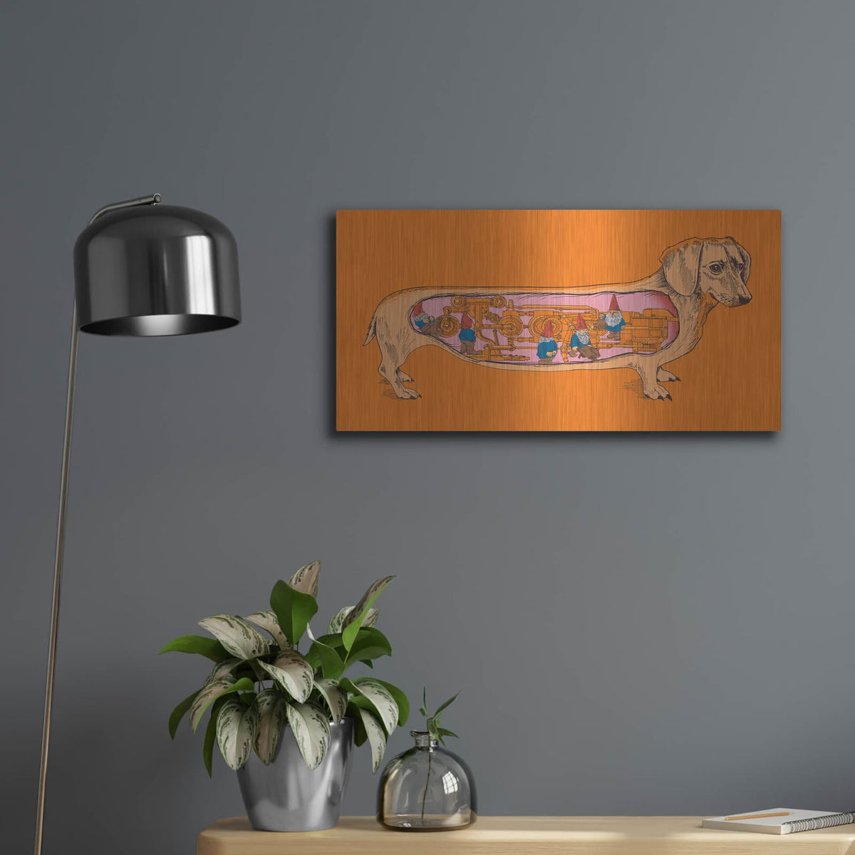 'Dachshund' by Rachel Caldwell – Metal Wall Art, 24x12 room view