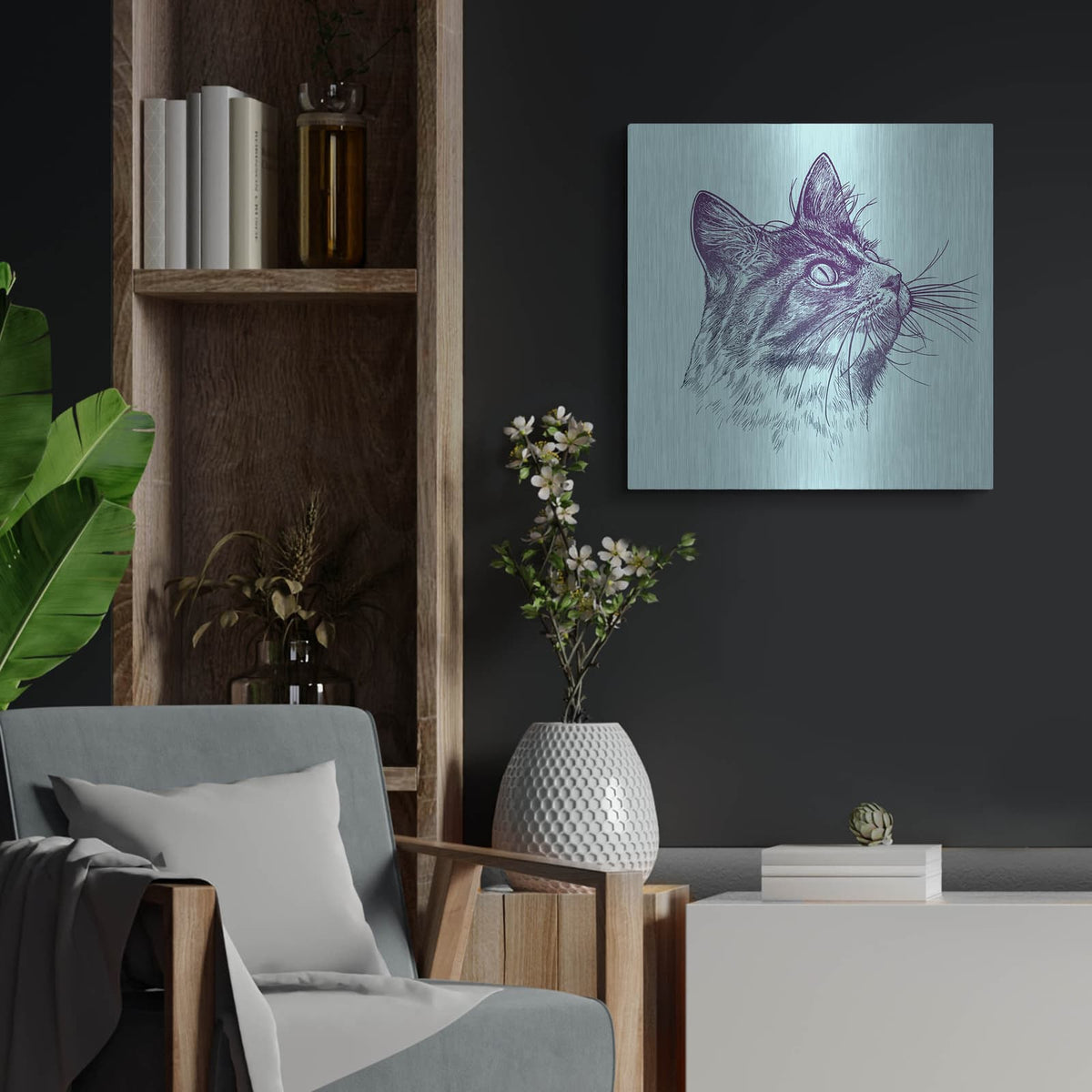 'Cat Looking Up' by Rachel Caldwell – Metal Wall Art, 24x24 room view