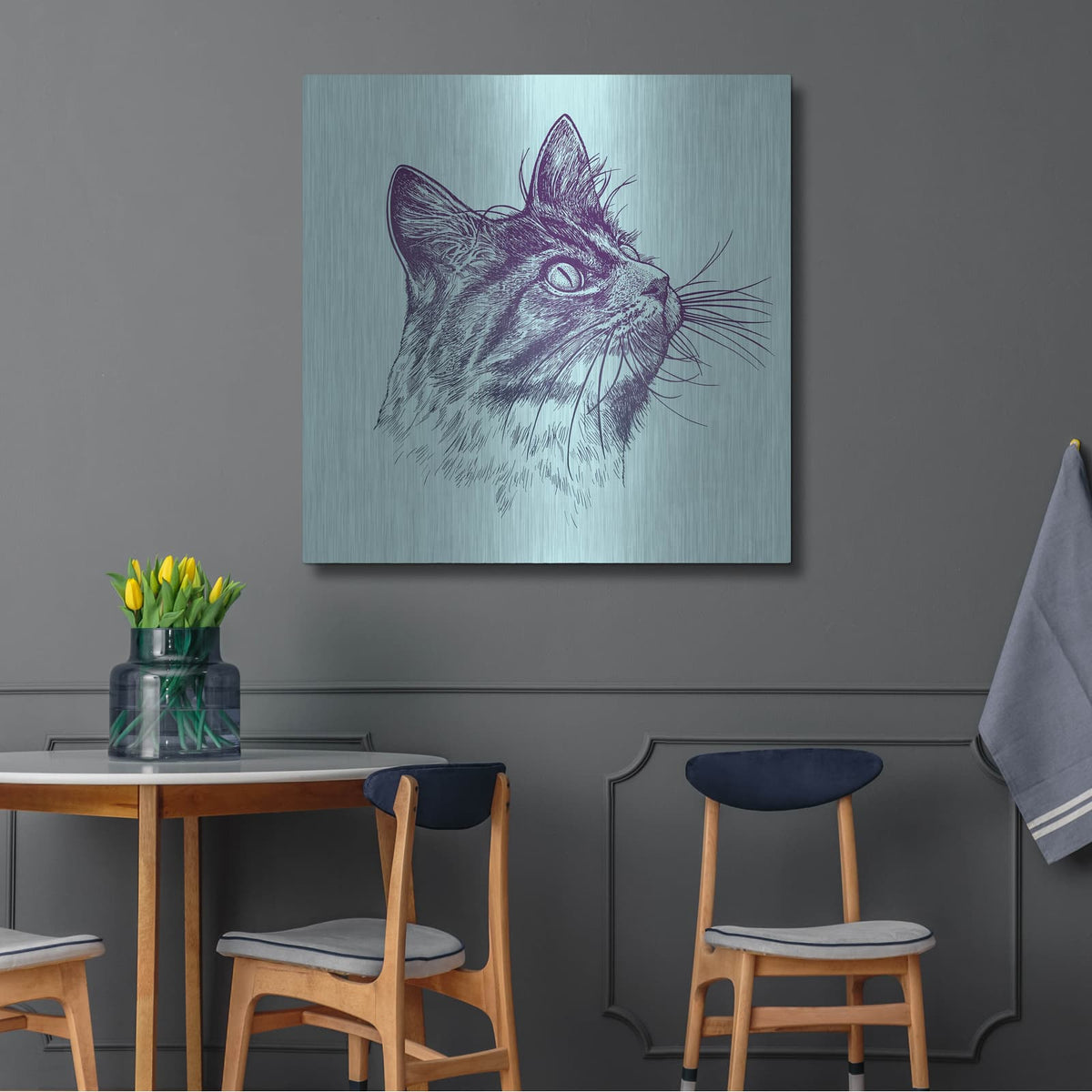'Cat Looking Up' by Rachel Caldwell – Metal Wall Art, 36x36 room view