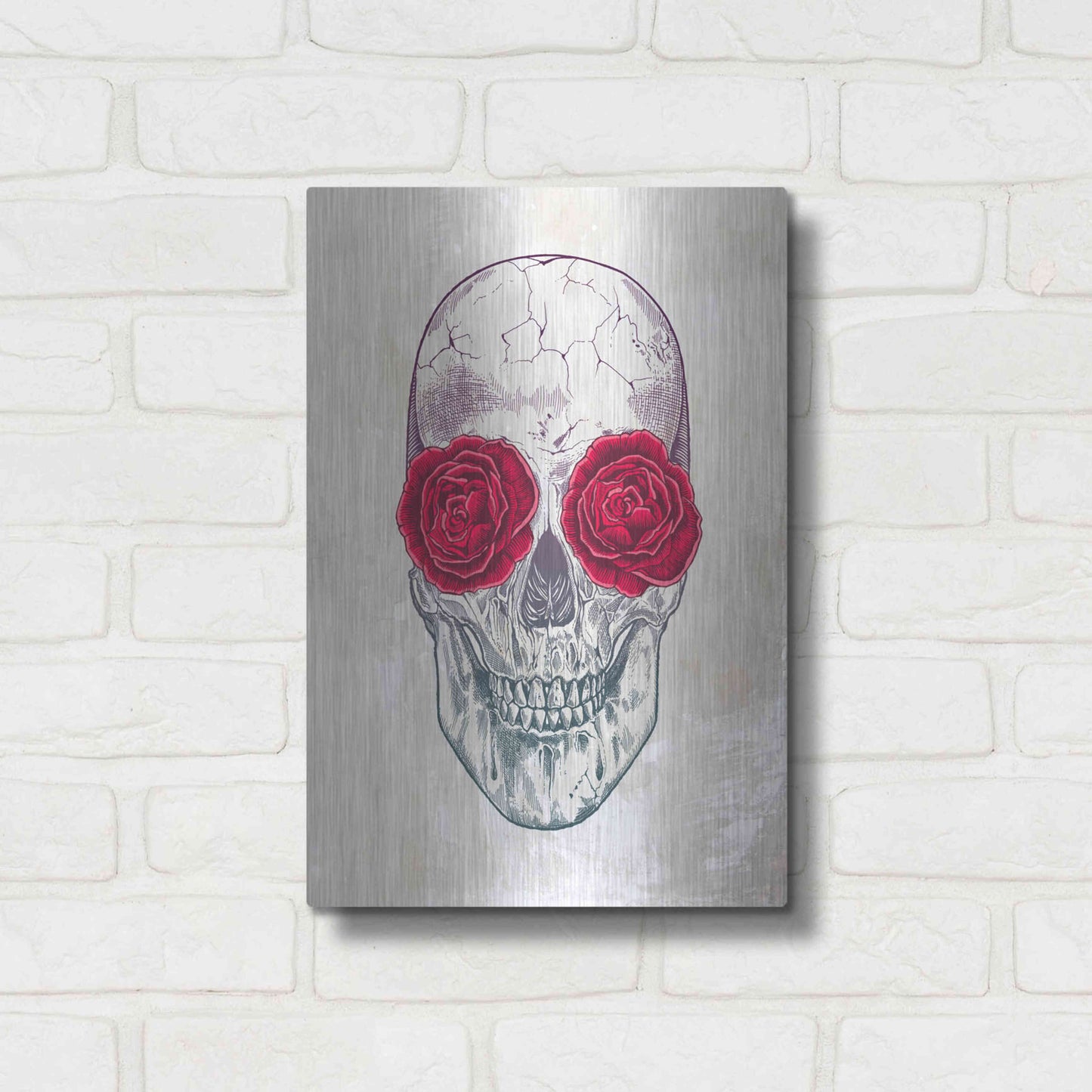 Luxe Metal Art 'Skull Roses' by Luxe Portfolio, Metal Wall Art,12x16