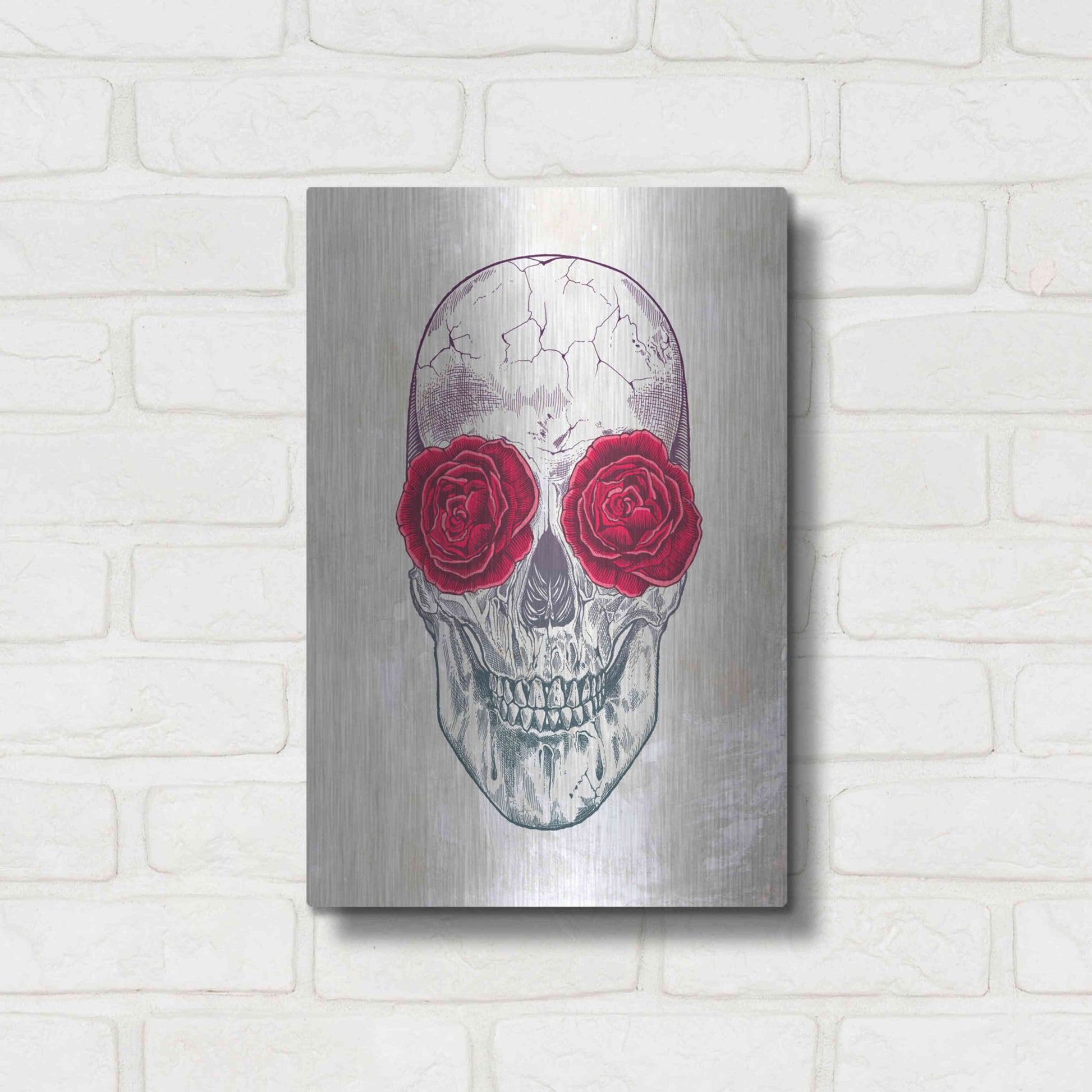 Luxe Metal Art 'Skull Roses' by Luxe Portfolio, Metal Wall Art,12x16