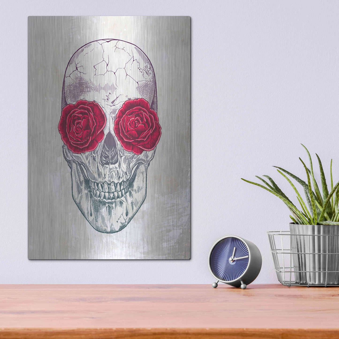 Luxe Metal Art 'Skull Roses' by Luxe Portfolio, Metal Wall Art,12x16