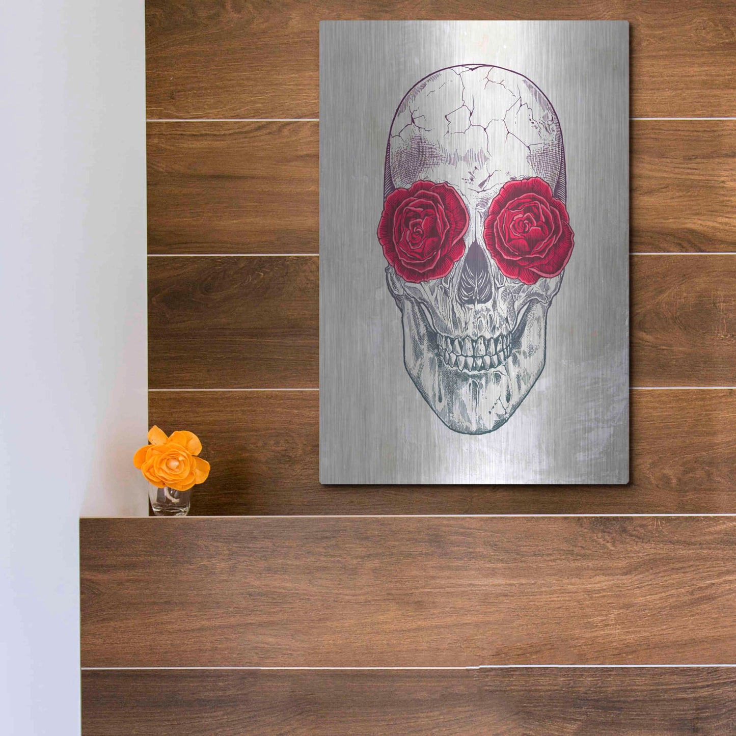 Luxe Metal Art 'Skull Roses' by Luxe Portfolio, Metal Wall Art,12x16