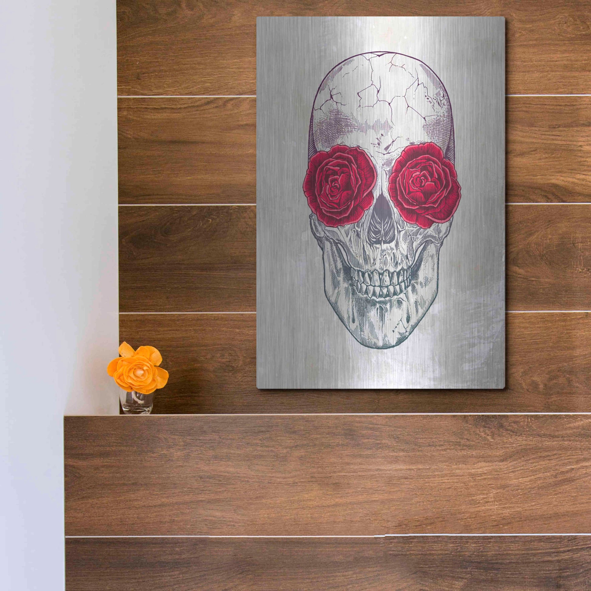 Luxe Metal Art 'Skull Roses' by Luxe Portfolio, Metal Wall Art,12x16