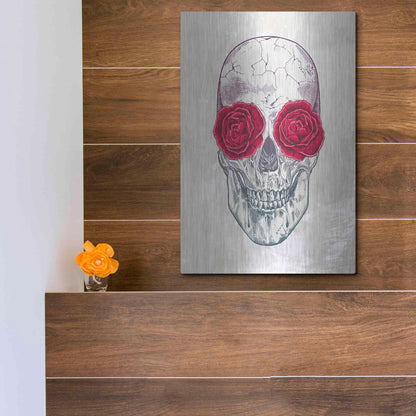 Luxe Metal Art 'Skull Roses' by Luxe Portfolio, Metal Wall Art,12x16