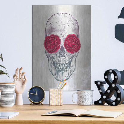 Luxe Metal Art 'Skull Roses' by Luxe Portfolio, Metal Wall Art,12x16