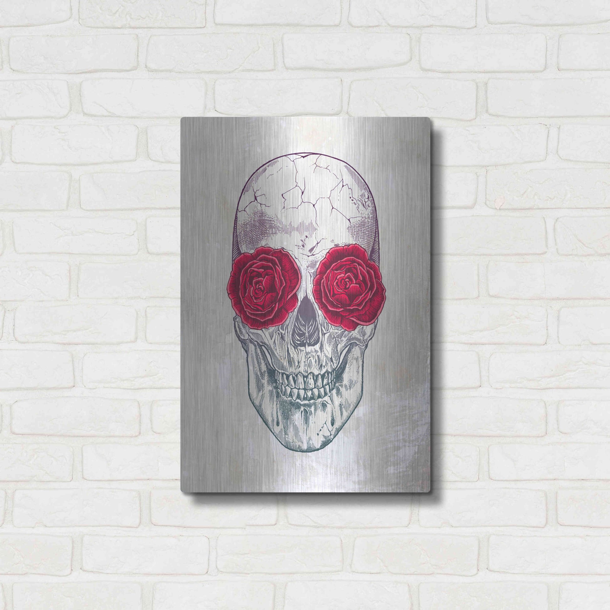 Luxe Metal Art 'Skull Roses' by Luxe Portfolio, Metal Wall Art,16x24