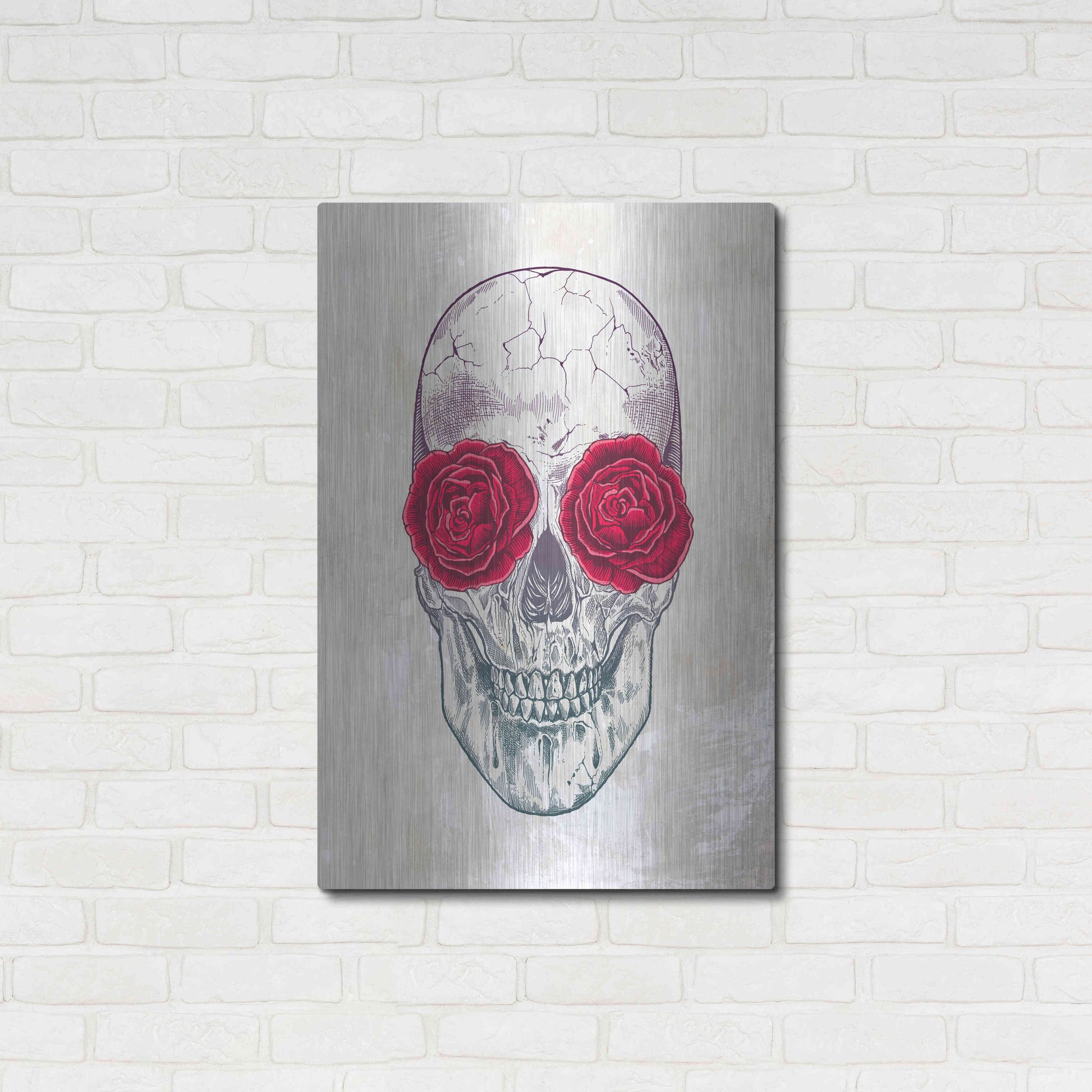 Luxe Metal Art 'Skull Roses' by Luxe Portfolio, Metal Wall Art,24x36