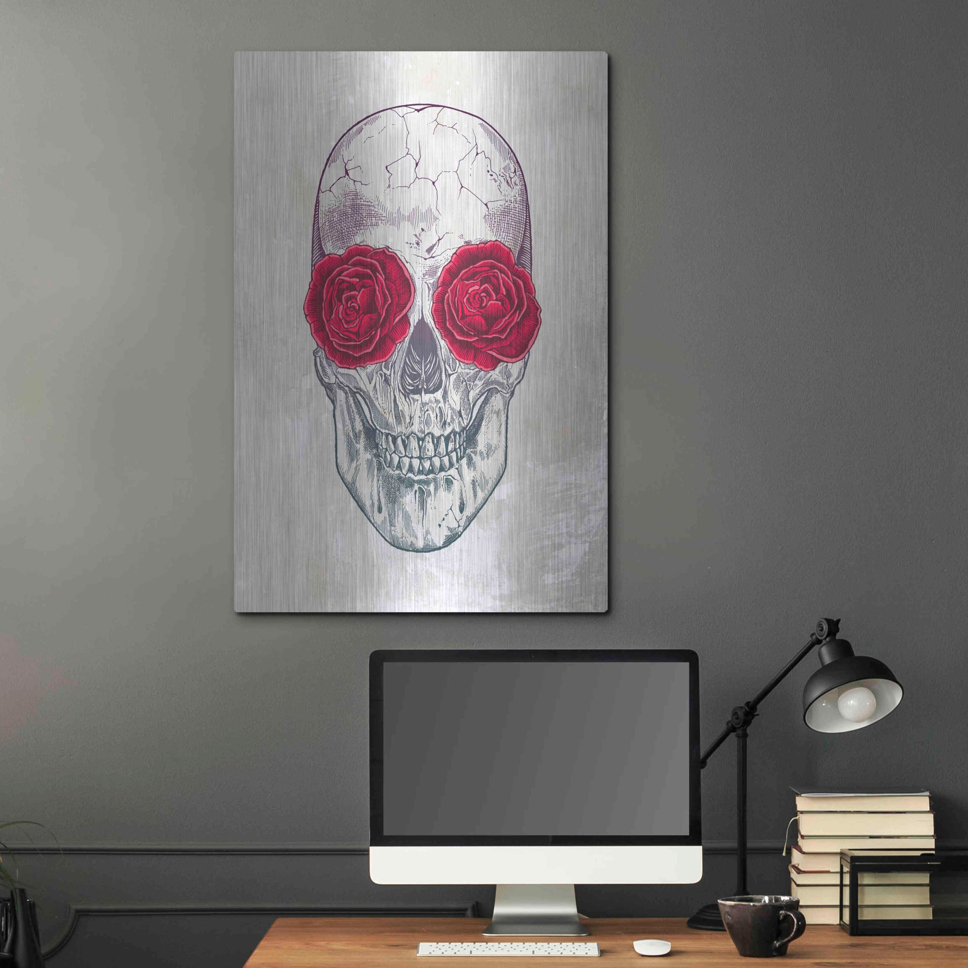 Luxe Metal Art 'Skull Roses' by Luxe Portfolio, Metal Wall Art,24x36