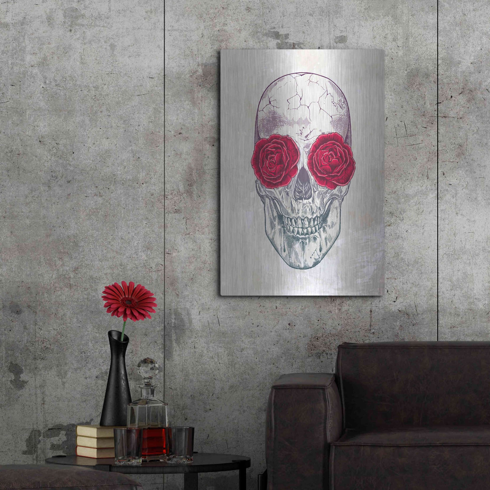 Luxe Metal Art 'Skull Roses' by Luxe Portfolio, Metal Wall Art,24x36