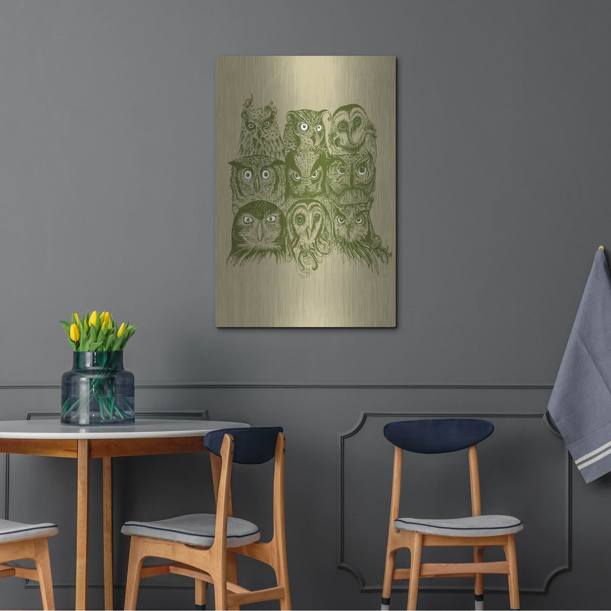 'Nine Owls' by Rachel Caldwell – Metal Wall Art, 24x36 room view