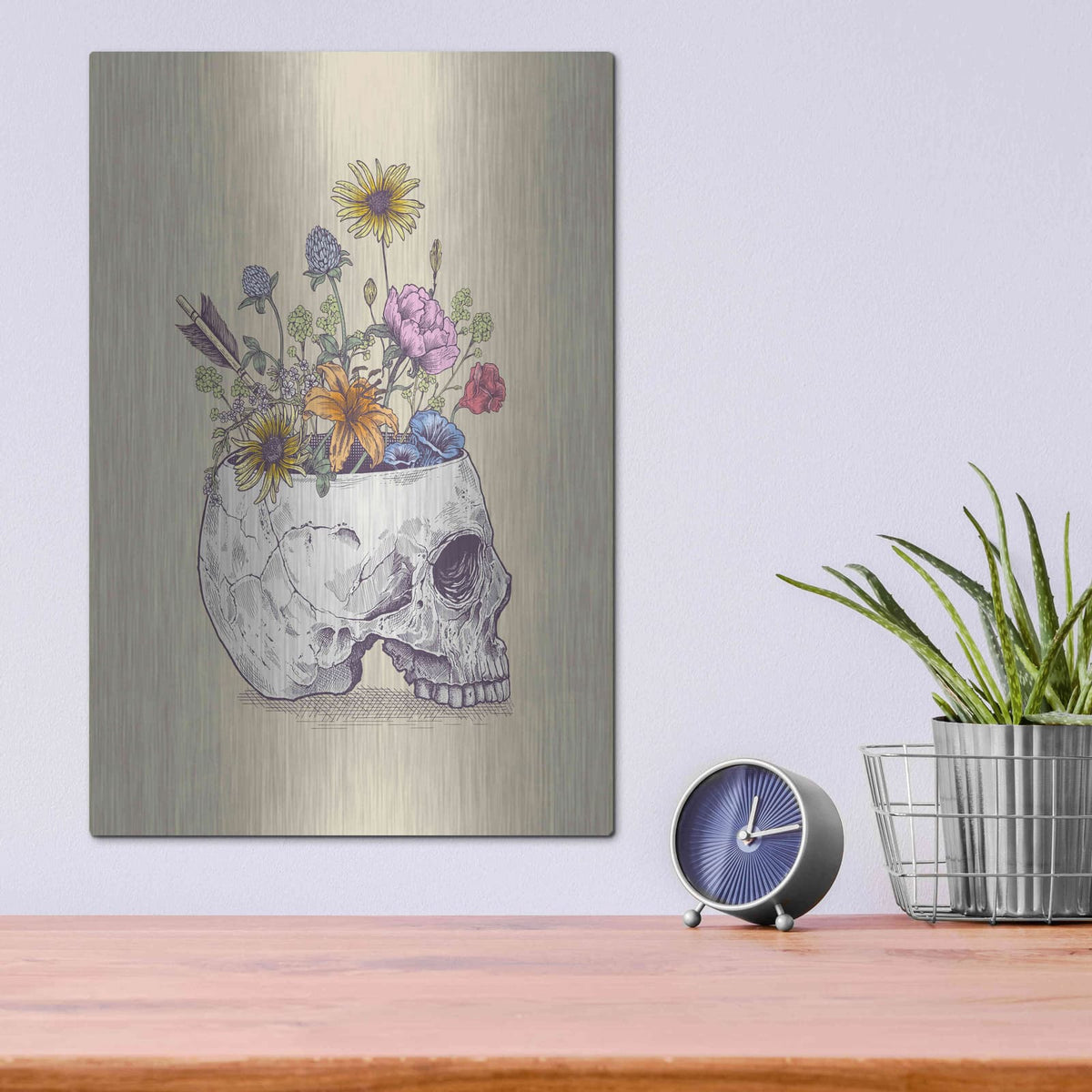 'Half Skull Flowers' by Rachel Caldwell – Metal Wall Art, 12x16 room view