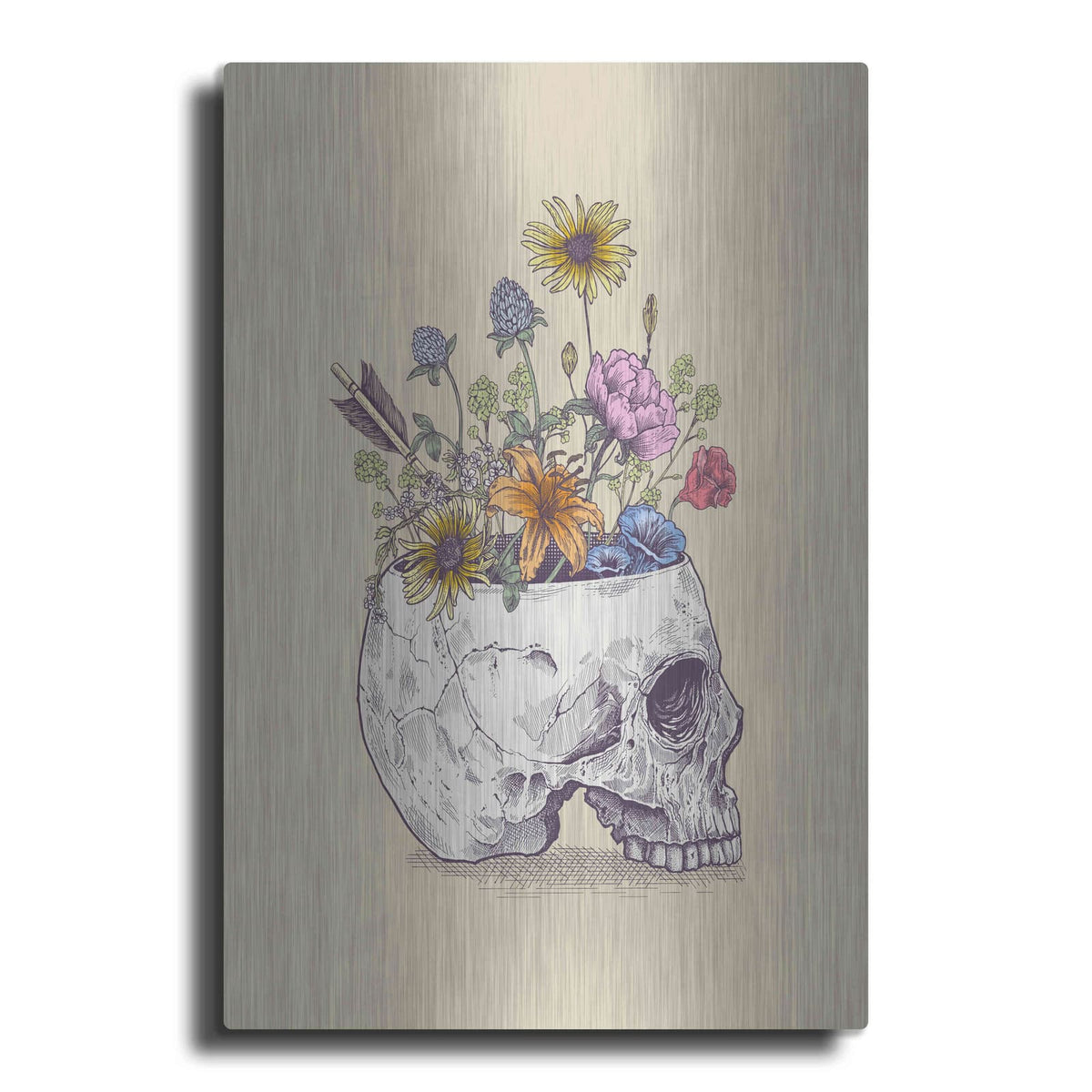 'Half Skull Flowers' by Rachel Caldwell – Metal Wall Art