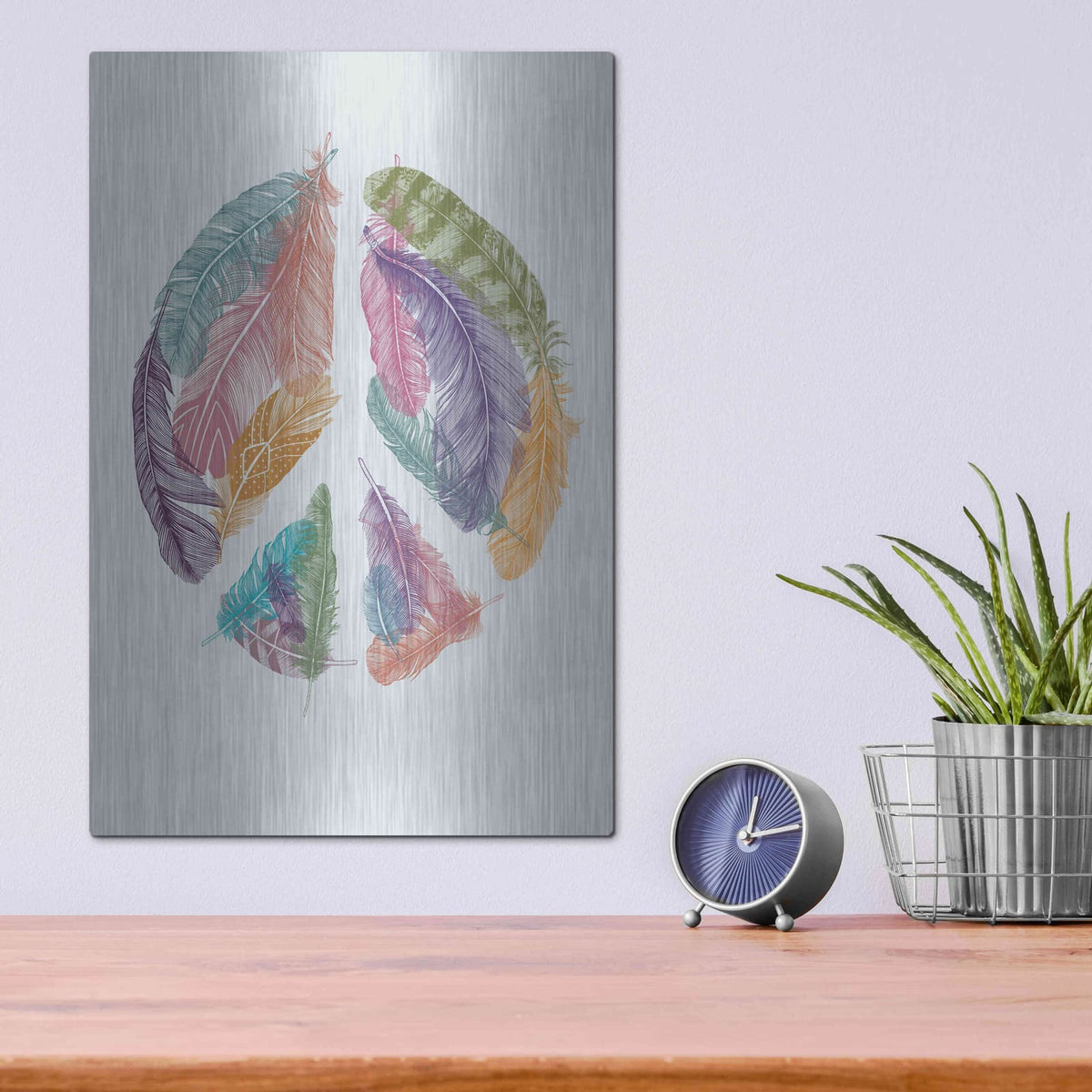 'Feathers For Peace' by Rachel Caldwell – Metal Wall Art, 12x16 room view