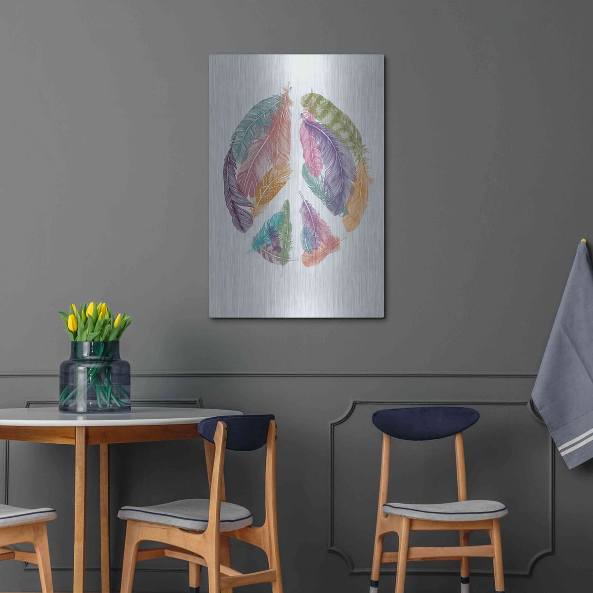 'Feathers For Peace' by Rachel Caldwell – Metal Wall Art, 24x36 room view