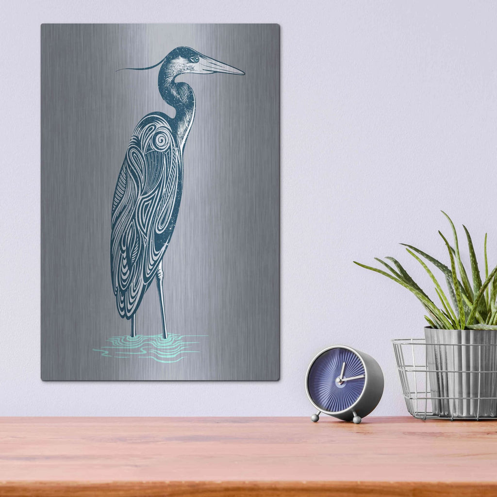 'Blue Heron' by Rachel Caldwell – Metal Wall Art, 12x16 room view