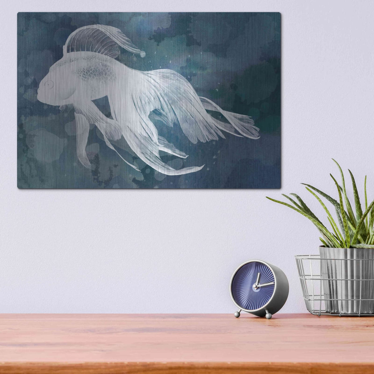 'Indigo Fish I' by Grace Popp – Metal Wall Art, 16x12 room view