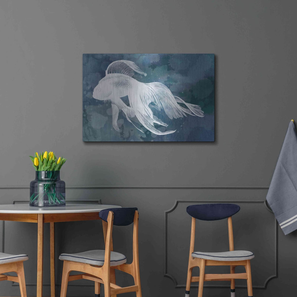 'Indigo Fish I' by Grace Popp – Metal Wall Art, 36x24 room view