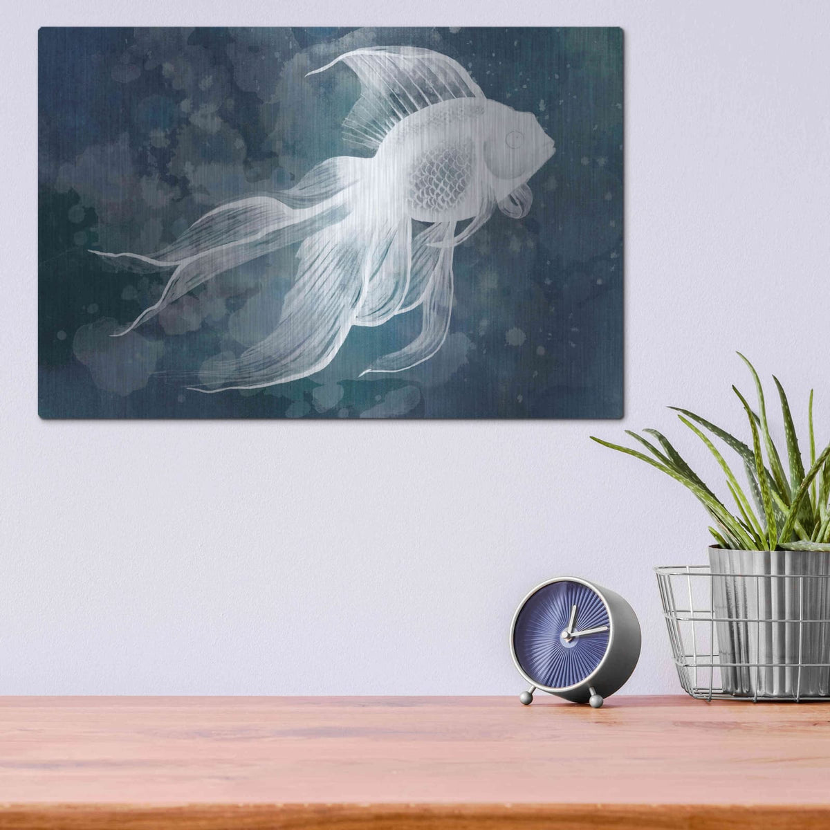 'Indigo Fish II' by Grace Popp – Metal Wall Art, 16x12 room view
