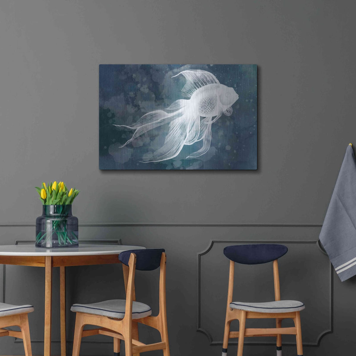 'Indigo Fish II' by Grace Popp – Metal Wall Art, 36x24 room view