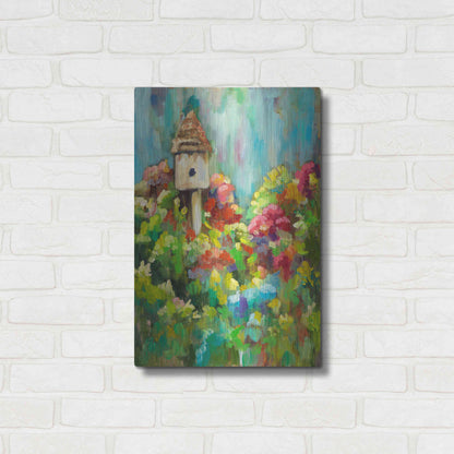 Luxe Metal Art 'Spring Birdhouse' by Sarah Davis, Metal Wall Art,16x24