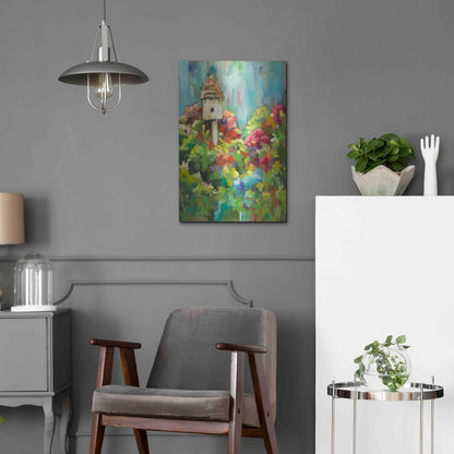 Luxe Metal Art 'Spring Birdhouse' by Sarah Davis, Metal Wall Art,16x24