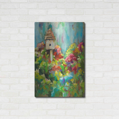 Luxe Metal Art 'Spring Birdhouse' by Sarah Davis, Metal Wall Art,24x36