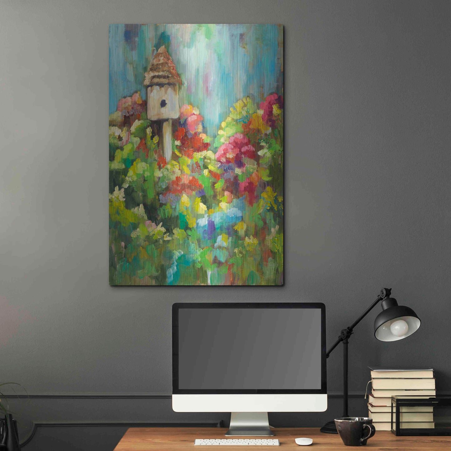 Luxe Metal Art 'Spring Birdhouse' by Sarah Davis, Metal Wall Art,24x36