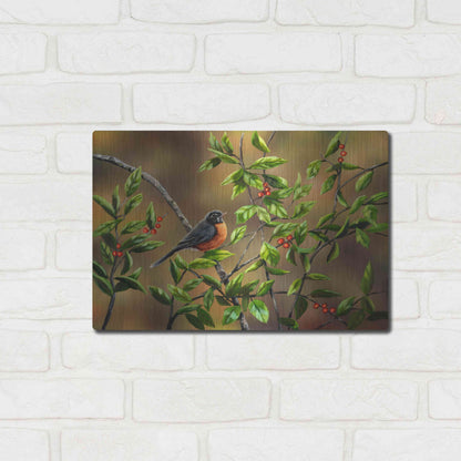 Luxe Metal Art 'Robin with Holly' by Sarah Davis, Metal Wall Art,16x12