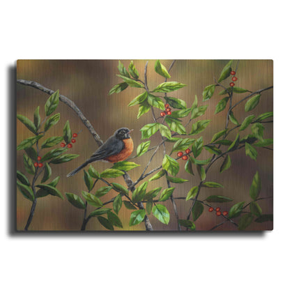 Luxe Metal Art 'Robin with Holly' by Sarah Davis, Metal Wall Art