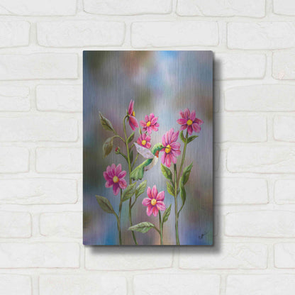 Luxe Metal Art 'Hummingbird with Dhalia' by Sarah Davis, Metal Wall Art,12x16