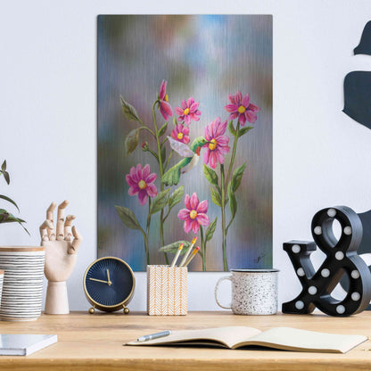 Luxe Metal Art 'Hummingbird with Dhalia' by Sarah Davis, Metal Wall Art,12x16