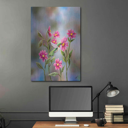 Luxe Metal Art 'Hummingbird with Dhalia' by Sarah Davis, Metal Wall Art,24x36