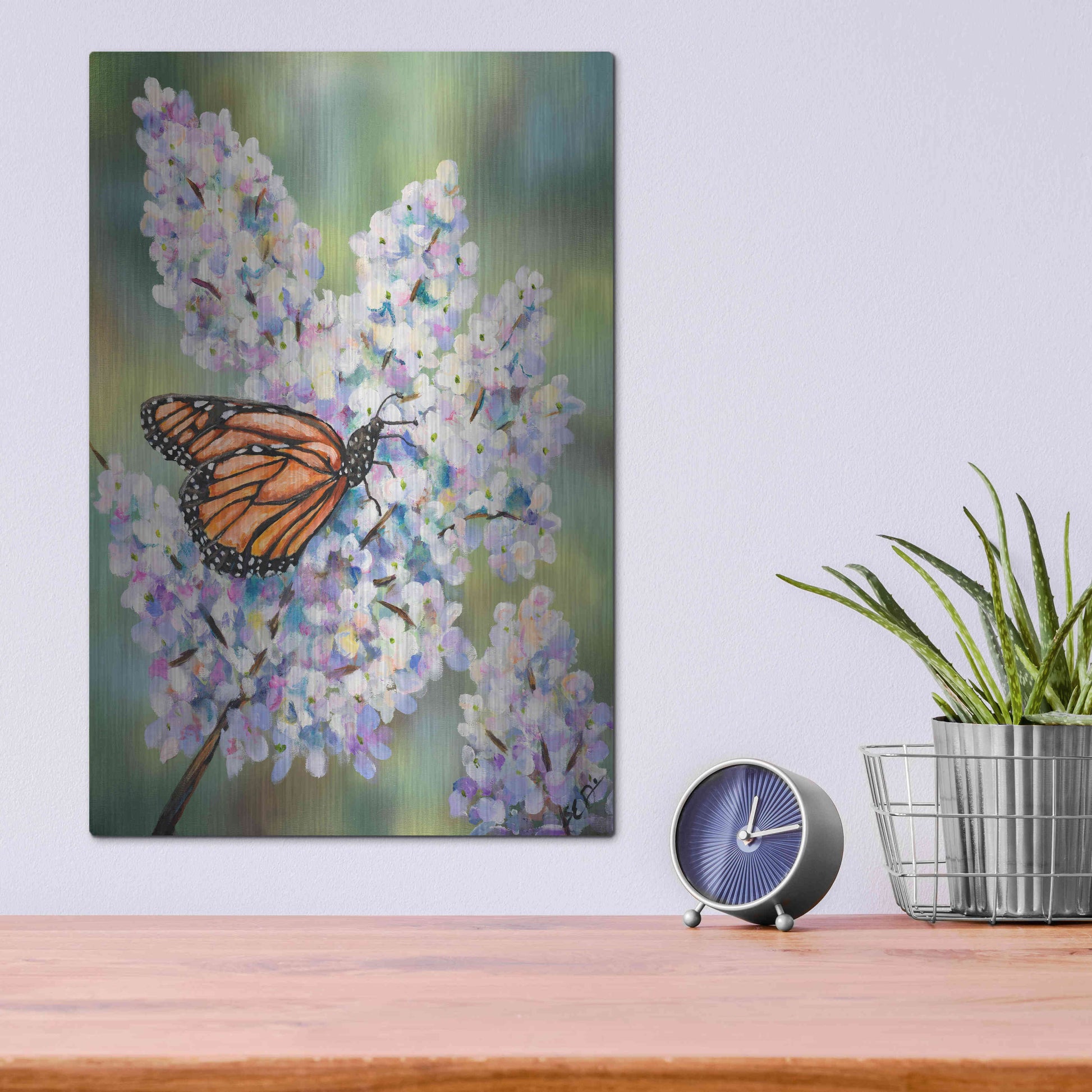 Luxe Metal Art 'Butterfly with Hydrangea' by Sarah Davis, Metal Wall Art,12x16